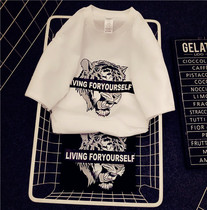 Hong Kongs new cartoon tiger head printed casual loose short sleeve T-shirt tide male and female street bf lovers dress class clothes