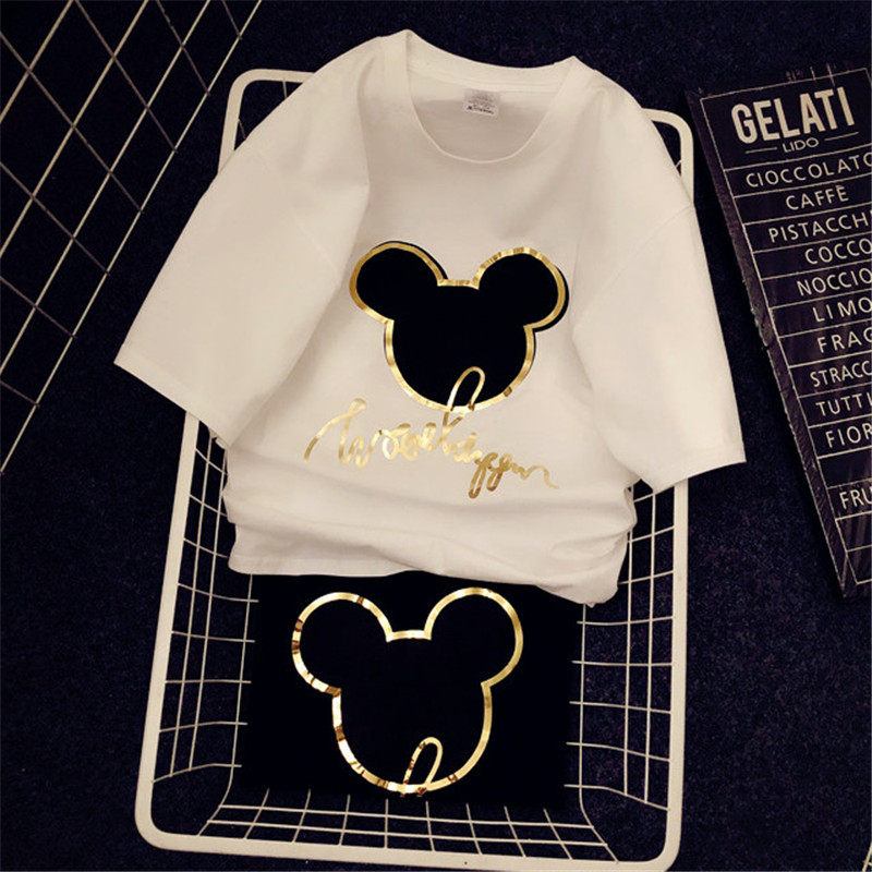 2023 Han cartoon letter Ulzzang summer is a thin short sleeve t shirt with half sleeves and a bottom coat