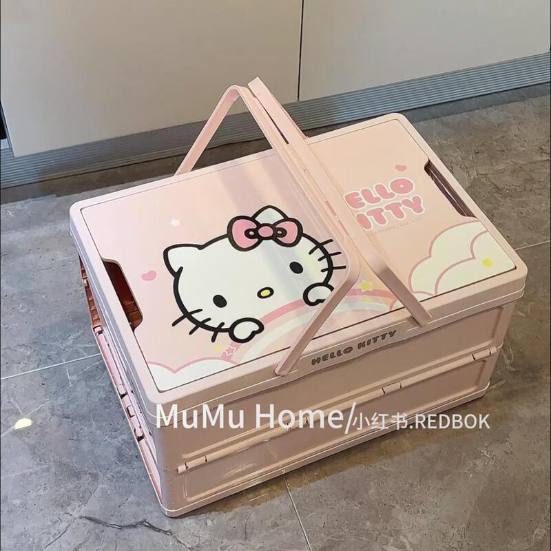 Camping Gear Pink Kitty Cat Storage Box Car Travel Folding Box Large Capacity Outdoor Spring Outing Camping Box