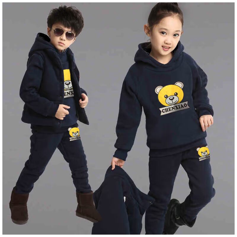 Quần áo trẻ em cho bé trai và bé gái mùa thu 2018 mới to lớn cho trẻ em thể thao mùa thu và bộ đồ ba mảnh mùa đông cộng với nhung dày quần áo cho bé gái