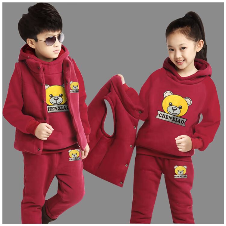 Quần áo trẻ em cho bé trai và bé gái mùa thu 2018 mới to lớn cho trẻ em thể thao mùa thu và bộ đồ ba mảnh mùa đông cộng với nhung dày quần áo cho bé gái