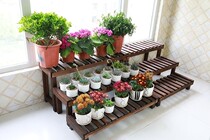 Outdoor flower wood frame Solid wood anti-corrosion wood flower frame Outdoor multi-layer household courtyard Balcony shelf Pastoral open-air