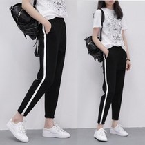9 9 Cheap summer ladies thin black sports trousers green middle-aged women loose size casual pants