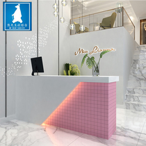 Modern simple beauty salon bar bar with lights High-end atmospheric creative nail shop Womens clothing store Cash register counter European style
