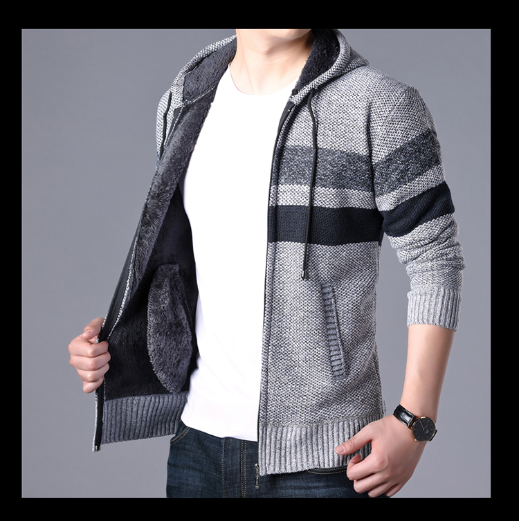 Mùa thu và mùa đông nam áo len cổ áo cardigan áo len mỏng áo khoác thanh niên áo len màu phù hợp với áo trùm đầu quần áo nam - Cardigan áo len nam đẹp