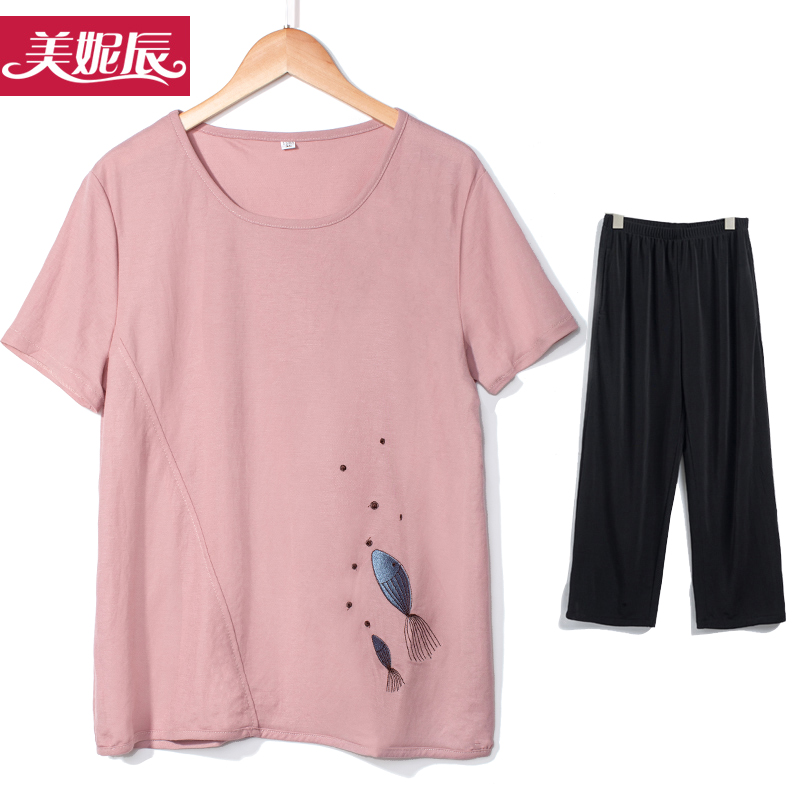Mother's summer short-sleeved two-piece suit middle-aged and elderly women's clothing 60-year-old grandma's summer clothes top T-shirt