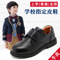  Tianzheng blue boys  leather shoes Black leather soft-soled single shoes British performance shoes childrens kindergarten student performance shoes