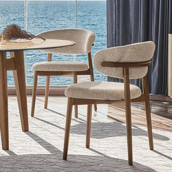 Nordic Solid Wood Dining Chair for Home Use, Light Luxury, High-End, Simple Backrest Chair, Cream Style, White Textured Fabric Dining Chair
