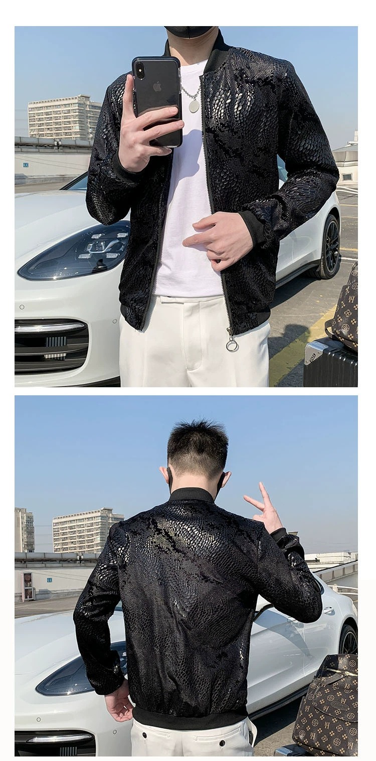 jean jacket men New Sequined Bomber Jacket Men Shiny Sequins Long Sleeve Glitter Zipper Coat Hip Hop Loose Night Club Stage Streetwear Coats blazer coat