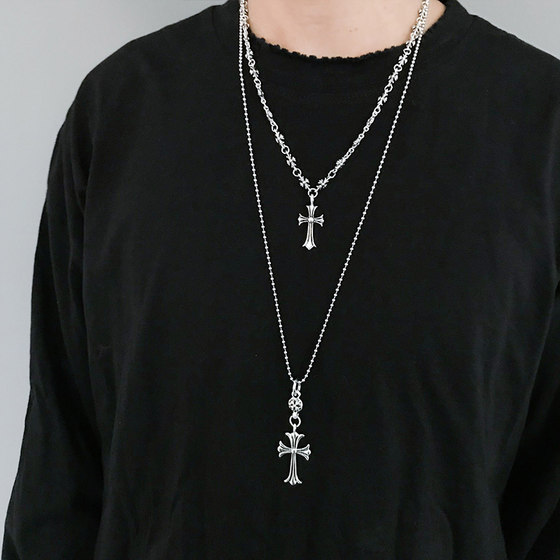 Original trendy brand ins Internet celebrity Harajuku style hip-hop simple cross necklace personalized Crow sweater chain for men and women