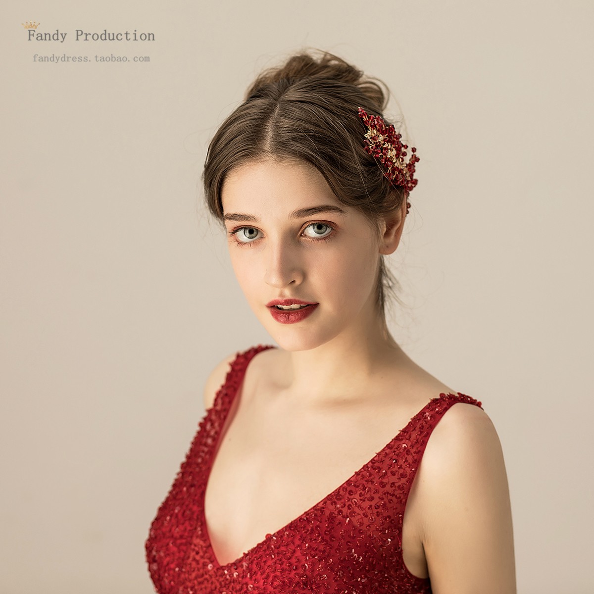 O563 Chinese toast to the bride hair adorned with super-fairy red crystal string bead dinner dress with makeup wedding headwear