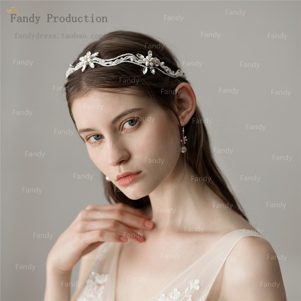 O336 natural fresh water pearl bridal headwear alloy strings beads silver hair with wedding dresses Dinner hair ornaments