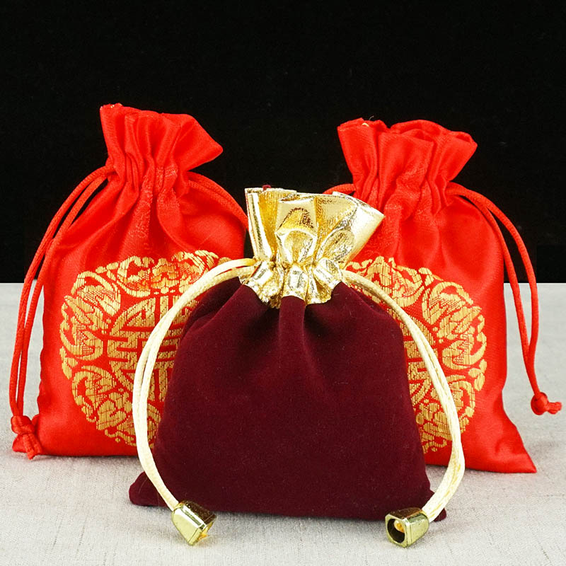 Suede cloth bag red fu bag small cloth bag zig with rope beam opening containing hand string brocade briefcase Play Jewelry Gift packing bag