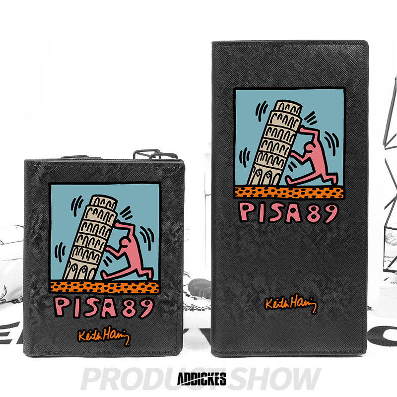 Leaning Tower of Pisa X Keith Haring Collaboration Trendy Niche Design Youth Wallet Men's Short Style Large Capacity College Student