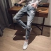 Mùa thu phiên bản Hàn Quốc của quần lưới denim tự trồng màu đỏ cá tính xu hướng quần nam quần ống quần chân quần jeans - Quần jean