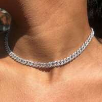 Popular Micro-Inlaid Zirconia Bubble Cuban Necklace Unisex Hip-Hop Miami Short Collarbone Hip-Hop Cuban Chain for Men and Women