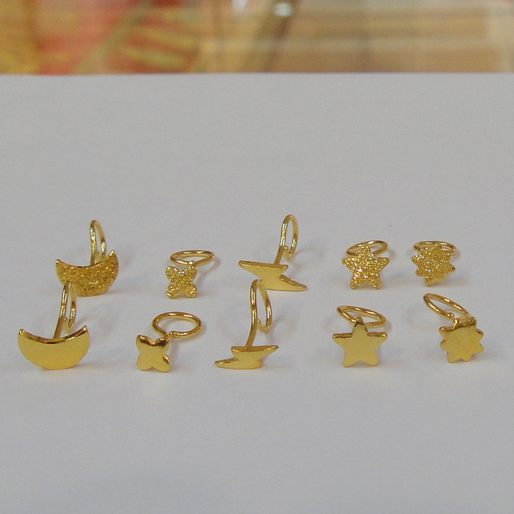 999 foot gold small ear pin 24K pure gold ear decorated with ear stick matched with raised ear stick and not allergic