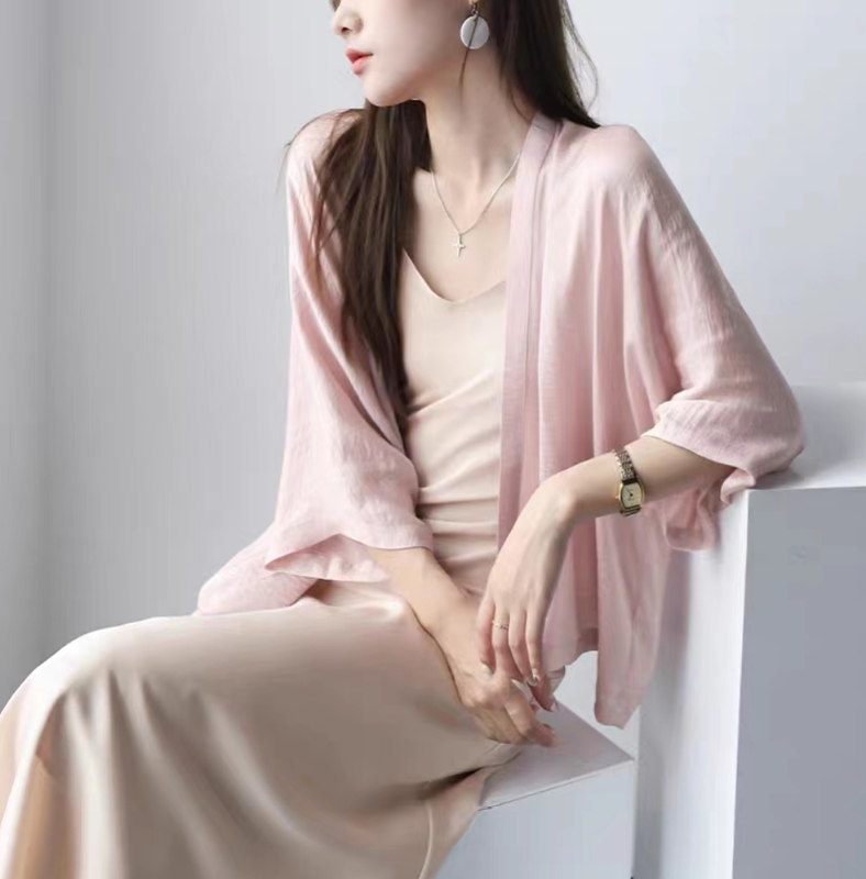 Zhi Zhilan Silk Lightweight Long-Sleeved Shirt, Simple and Versatile Mulberry Silk Shawl, Air-Conditioning Shirt Jacket