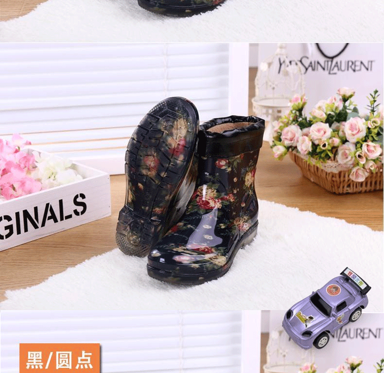 Giày cao gót nhung nữ dày ống ngắn chống trượt mưa ủng nước ấm ủng cao su giày không thấm nước giày nữ thời trang ủng mưa giày bảo hộ siêu nhẹ chống nước