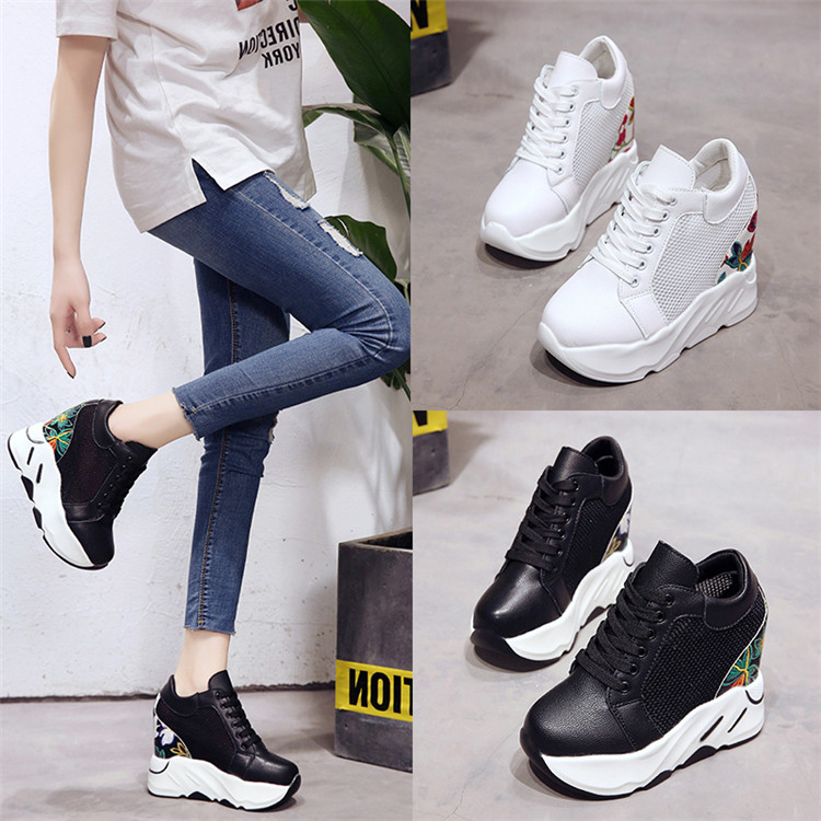 Mùa xuân dày có đế cao-top sneakers nữ 2018 mới của Hàn Quốc phiên bản của hoang dã muffin với siêu cao gót giản dị nêm với đôi giày duy nhất