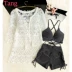 Hàn Quốc treo cổ áo ngực nhỏ màu đen để che bụng bầu mỏng manh gợi cảm bảo thủ bikini bikini ba mảnh áo tắm nữ váy tắm biển đẹp Bikinis