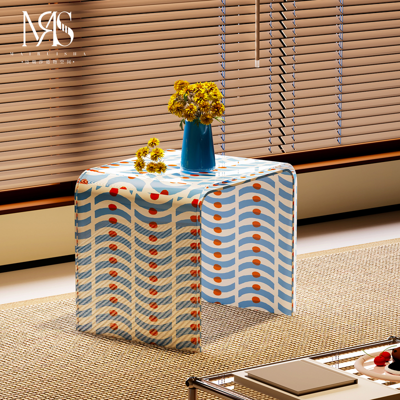 Mairessa Imported Acrylic Household Blue Striped Small Stool Modern Art Living Room Bedroom Sofa Side Coffee Table