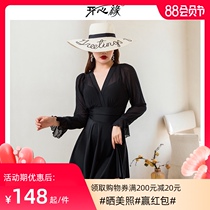 Swimsuit womens summer 2021 new explosion large size fat mm cover meat thin cover belly one-piece conservative long-sleeved sunscreen