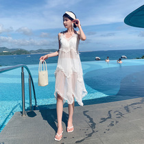 2020 summer net red super fairy bikini split three-piece set thin chest gathered ins wind suspender swimsuit women
