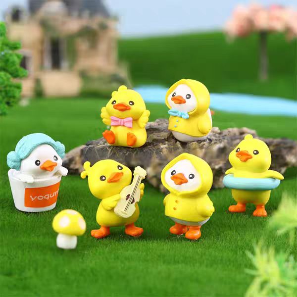 New Pvc Little Yellow Duck 6-Piece Micro Landscape DIY Gardening Ornaments Umbrella Raincoat Cute Duck Plastic Crafts