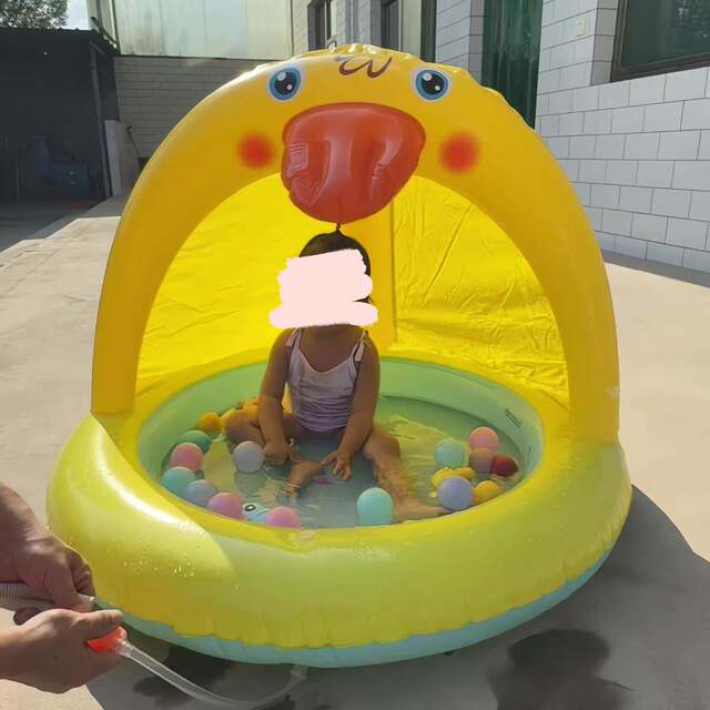 Little Yellow Duck Swimming Pool Children's Inflatable Thickened Water Spray Pool Sunshade Bathtub Summer Outdoor Wave Pool Water Play Toys