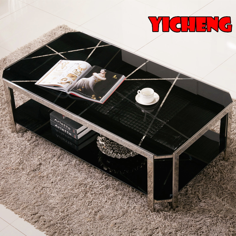 Modern minimalist European paint fashion office stainless steel tempered glass coffee table living room rectangular square coffee table