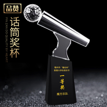 High-end microphone microphone crystal trophy customized singing speech competition music host prize production engravings