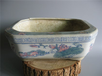 Cultural Revolution porcelain ceramic blue and white glaze red flower pattern porcelain pot Narcissus old flower pot bonsai multi-meat pot potted plant nostalgia