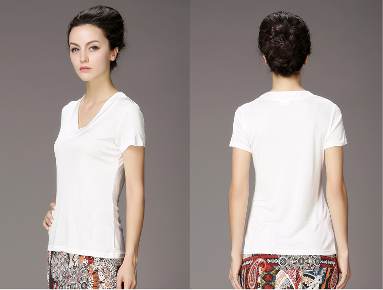 Màu xanh 蓓 mùa hè lụa T-Shirt ngắn tay của phụ nữ áo sơ mi dâu tằm tơ V-Cổ áo len là mỏng kích thước lớn của phụ nữ mẹ ăn mặc áo đầm trung niên