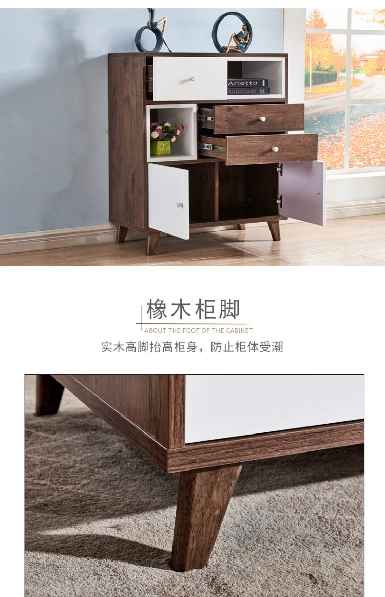 Xô tủ Bắc Âu đơn giản hiện đại rắn chân gỗ trang trí phòng khách tủ lưu trữ tủ ngăn kéo tủ bên tủ lưu trữ tủ ngăn kéo - Buồng tủ đầu giường nhựa