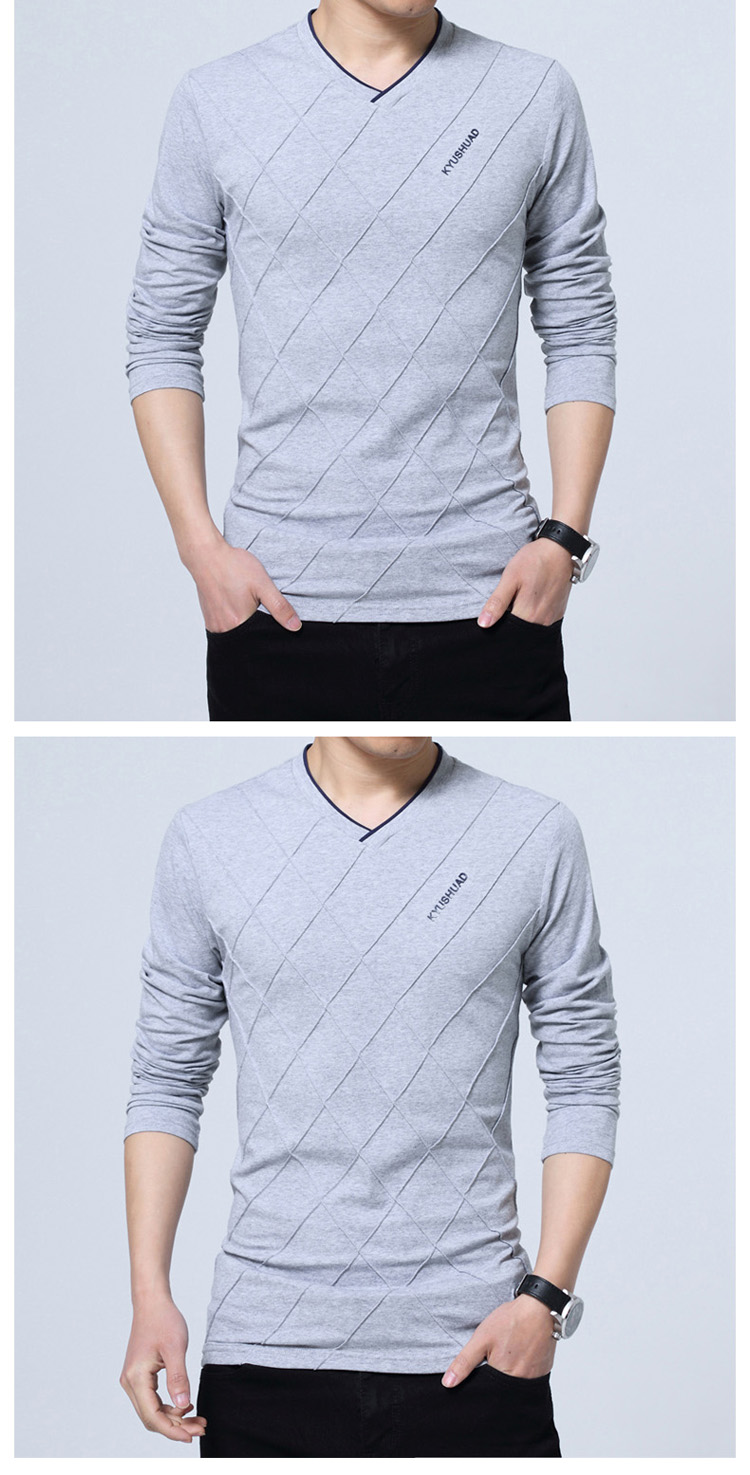Áo thun thun dài tay cộng chất béo XL rộng rãi Áo thun nhung dày cho nam Áo thun cổ chữ V quần lửng áo polo nam đẹp