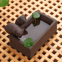 Boutique purple sand tea pet ornaments piggy drinking kung fu tea ceremony cute tea tray decoration Tea home can be raised