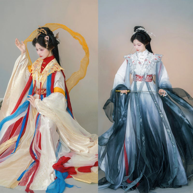 【Set】Shanhaiji【Divine Majesty】Film-Style Embroidered Cross-Collar Straight Skirt Modified Ancient-Style Clothing 【Set】Shanhaiji【Divine Majesty】Film-Style Embroidered Cross-Collar Straight Skirt Modified Ancient-Style Clothing