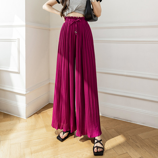 Falling chiffon pleated wide-leg pants women's high waist vertical straight leg 2023 summer thin section loose casual slim skirt pants