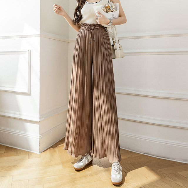 Falling chiffon pleated wide-leg pants women's high waist vertical straight leg 2023 summer thin section loose casual slim skirt pants