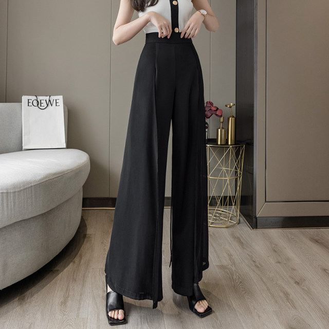 Wide-leg pants women's summer high waist 2023 new loose chiffon elegant drape fashion stitching straight-leg skirt thin section