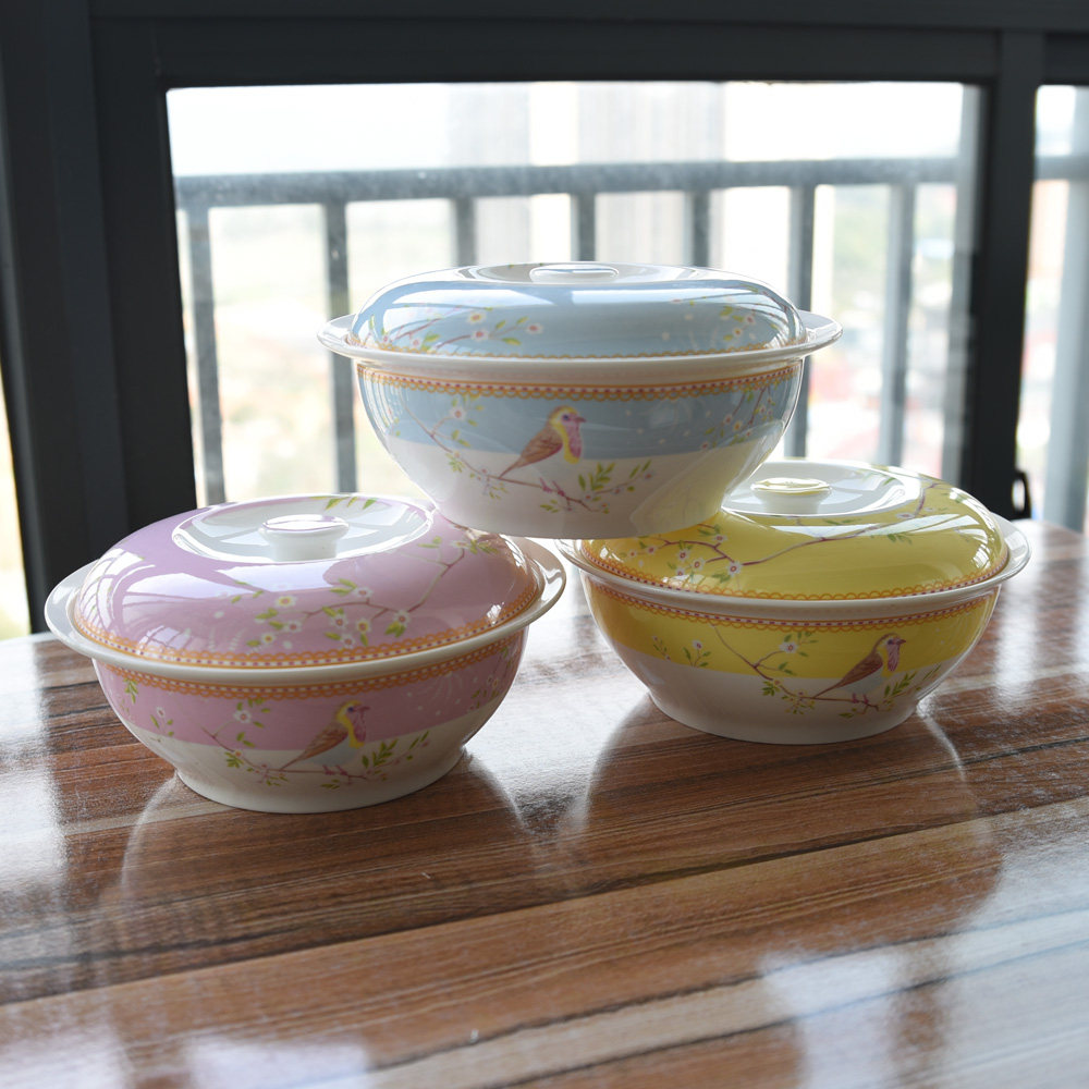 Round ceramic soup bowl with lid Soup pot Soup pot dish set Creative large household large bowl Soup bowl Bone China Day