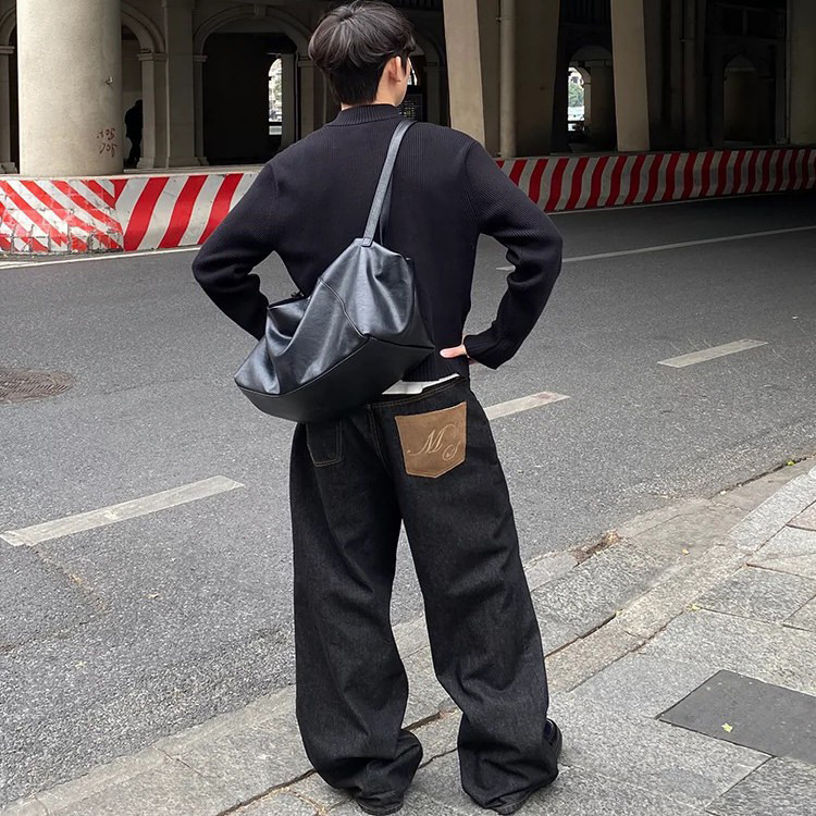 Iwtff Horsehair Genuine Leather Okayama Raw Cowhide 14.5 oz Washed Straight-Leg Scimitar Raw Color Jeans Baggy Pants