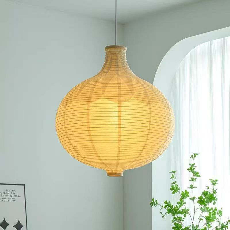 Noguchi Isamu Paper Lamp Japanese Wabi-Sabi Style Onion Pendant Lamp Vintage Cream Style Rice Paper Lamp Creative Living Room Bedroom Paper Lamp