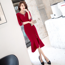 Banquet small evening dress dress women 2021 new happy mother mother dress wedding temperament Red Young usually can wear