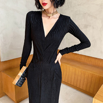 High-end atmospheric black evening dress female 2021 New High sense banquet host annual meeting fishtail skirt temperament socialite