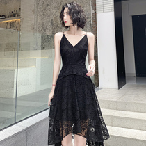 Banquet evening dress dress women 2021 New temperament light luxury niche black suspenders ladies dress usually wear