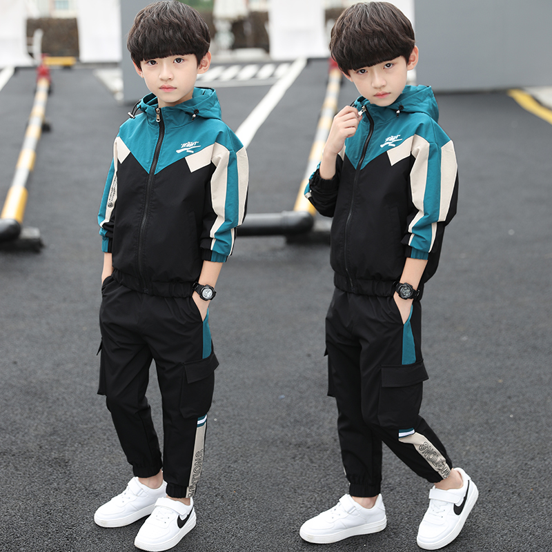 CHILDREN SUIT BOY SPRING CLOTHING SUIT 2021 NEW CUHK BOY BOY SPRING-STYLE FOREIGN PIE SPORTS TWO SUITS KOREAN VERSION TIDE