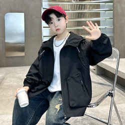 Boys' Jacket, Spring and Autumn 2025 New Style, Stylish Spring Clothing for Older Children, Hooded Windbreaker, Softshell Jacket, Top, Jacket