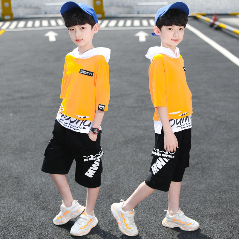Children Suit Boy Summer Clothing Short Sleeve Suit 2022 New CUHK Boy Boy Summer Handsome two sets of Korean version tides